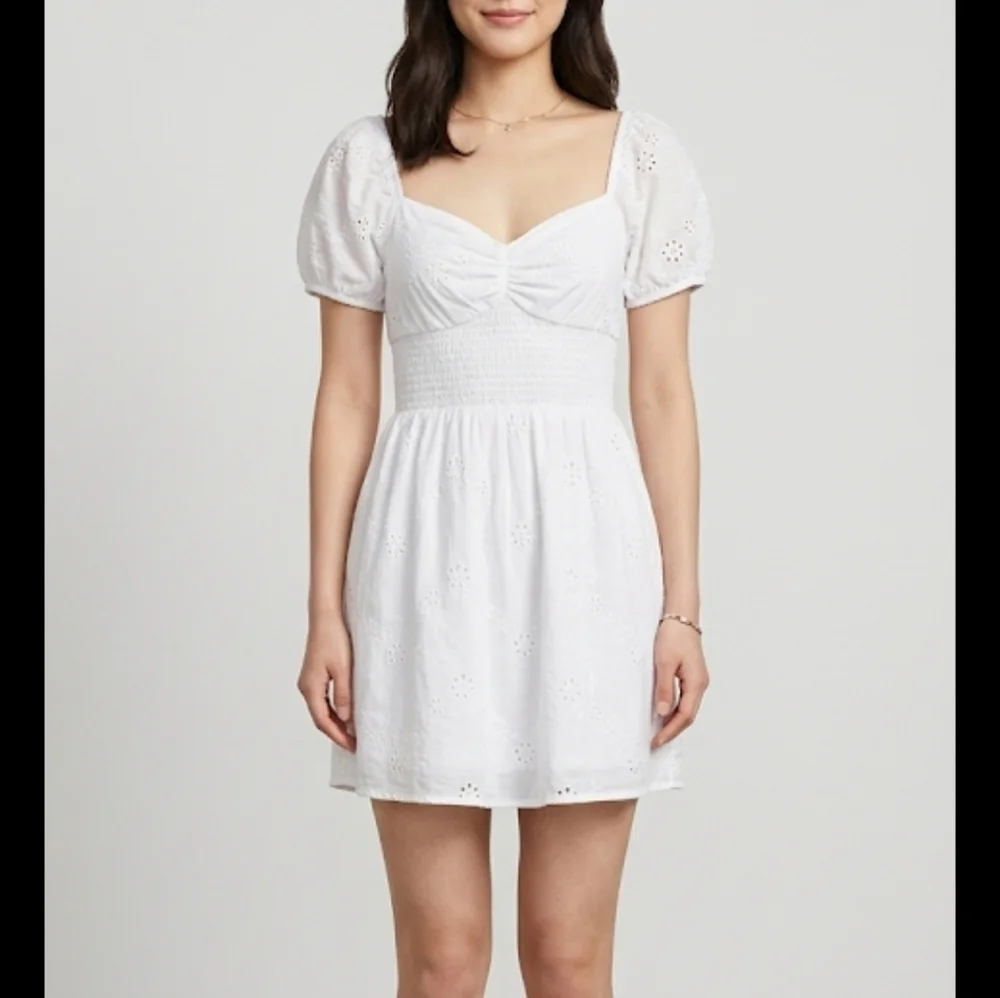 eyelet dress with built in shorts Hollister | Dresses | Hollister White Eyelet Dress Built In Shorts Size S  Smocked Waist Puff Sleeves